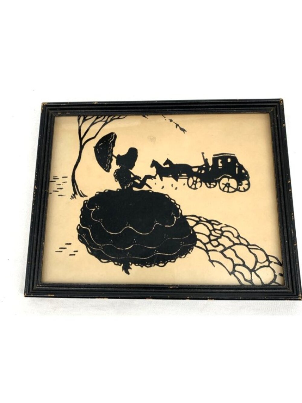 Art Shadow Silhouette Victorian Carriage Drivers Riders Framed 1935 10 x 8"